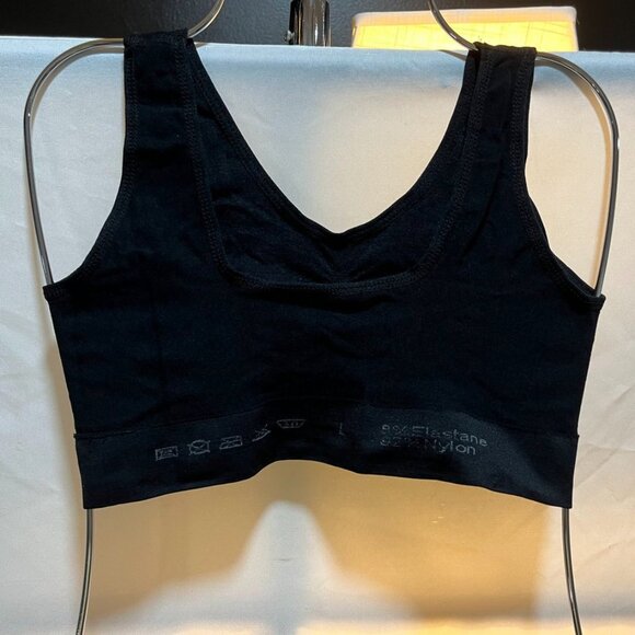 Seamless Scoop Neck Wireless Stretch Comfort Bra Top Black Lounge Wear - Picture 4 of 7